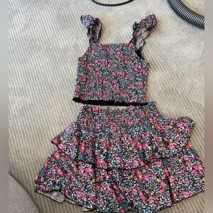 Katie J NYC Floral Skirt and Top Set - Pink and Black